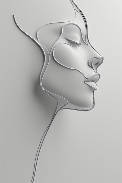 Representación 3D de un rostro femenino minimalista hecho de una sola