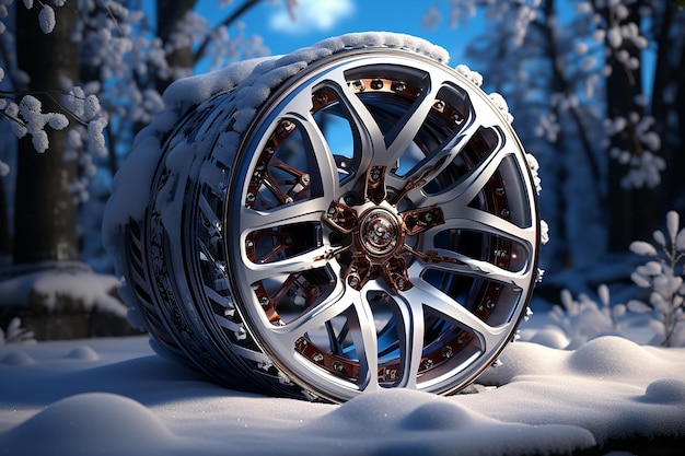Representación 3D de ruedas cubiertas de nieve