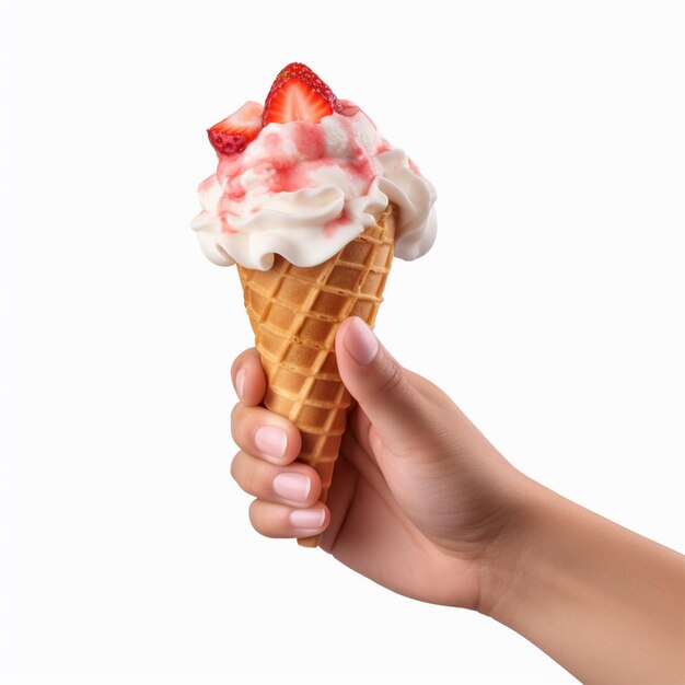 Representación 3d de un sabroso cono de helado cubierto con una cobertura líquida dulce foto de archivo