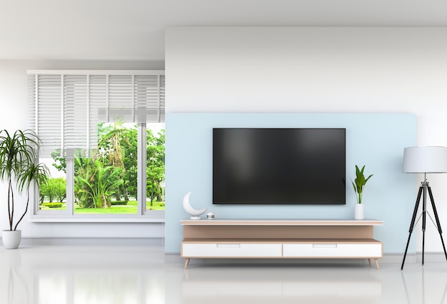 Representación 3D de la sala de estar moderna interior con Smart TV