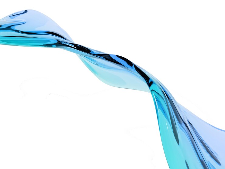 Representación 3D Salpicaduras de agua azul degradado o ilustración abstracta de vidrio para belleza o atención médica