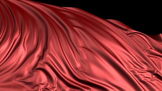 Representación 3D de seda roja La tela se desarrolla suavemente con el viento.