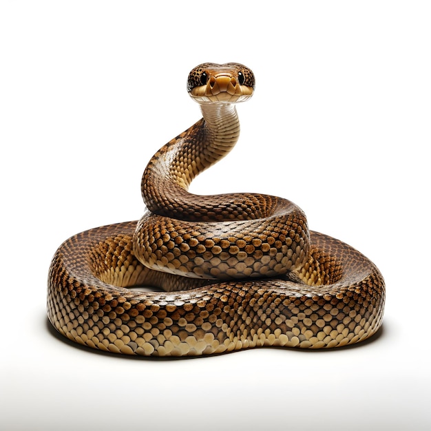 Foto representación en 3d de una serpiente de quilla dorada aislada sobre un fondo blanco