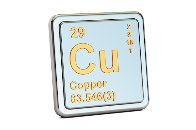 Representación 3D de signo de elemento químico cobre Cu
