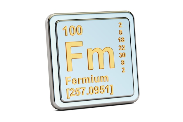 Representación 3D del signo del elemento químico Fermio Fm