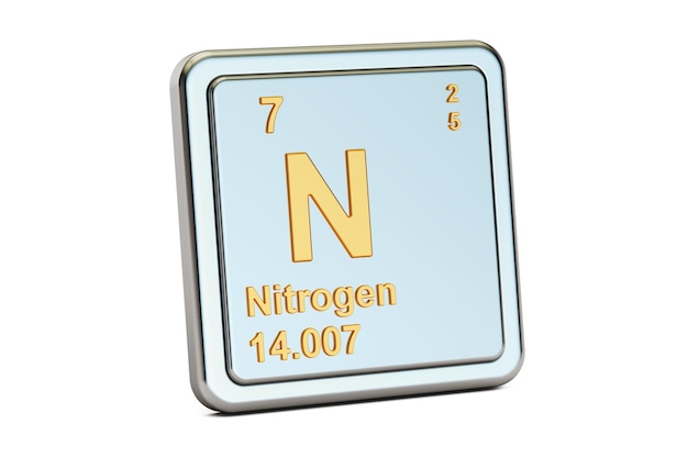 Representación 3D del signo del elemento químico nitrógeno N