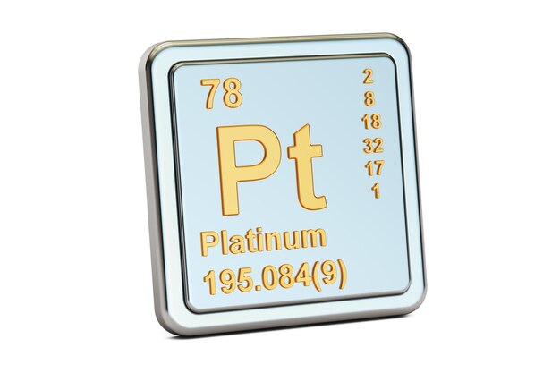 Representación 3D del signo del elemento químico platino Pt