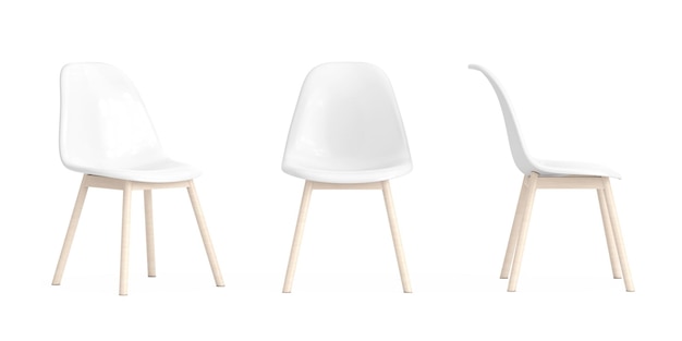 Representación 3d de silla de plástico blanco moderno