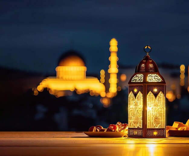 Representación 3D de un símbolo de celebración de Ramadán de linterna de latón tradicional