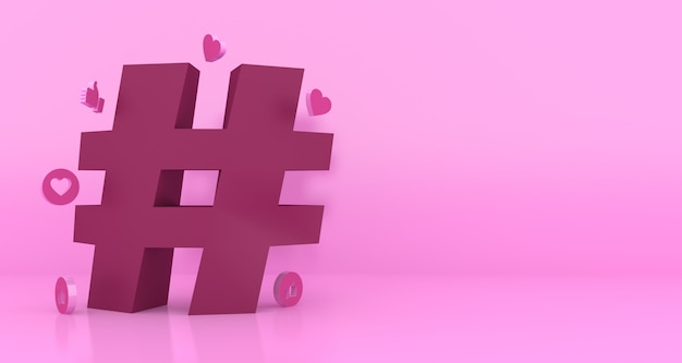 Representación 3D de símbolo hashtag con espacio de copia