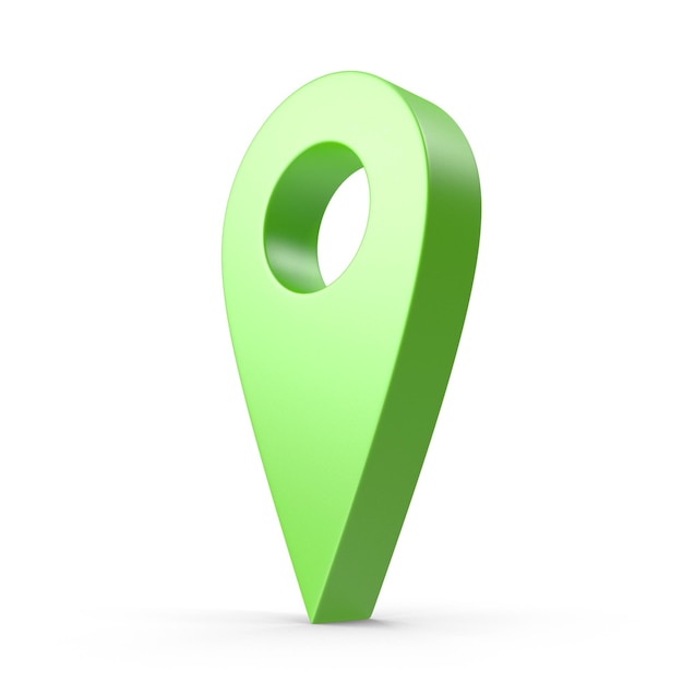 Representación 3d Símbolo de ubicación verde del concepto pin de lugar verde para turistas o visitantes GPS verde