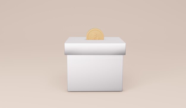 Representación 3D de símbolos Moneda de lira turca y concepto de caja blanca de donación de caja de dinero. Render 3D. Ilustración 3D.