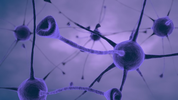 Representación 3D el sistema nervioso azul transmite señales