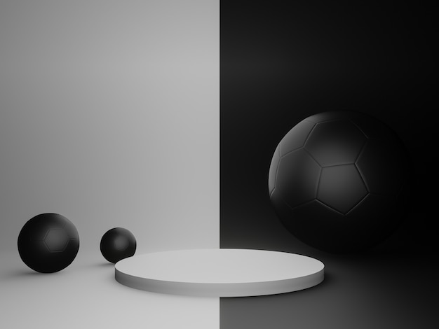 Representación 3D Soporte blanco y fondo de bola negra