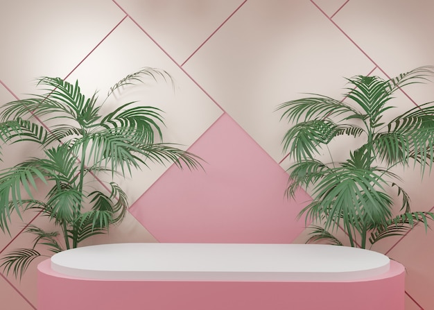 Representación 3D Soporte de producto de podio de pantalla rosa pastel