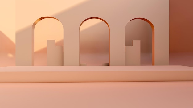Representación 3D Soporte de producto de repodio de representación 3D maqueta sobre un fondo de textura de fondo rosa