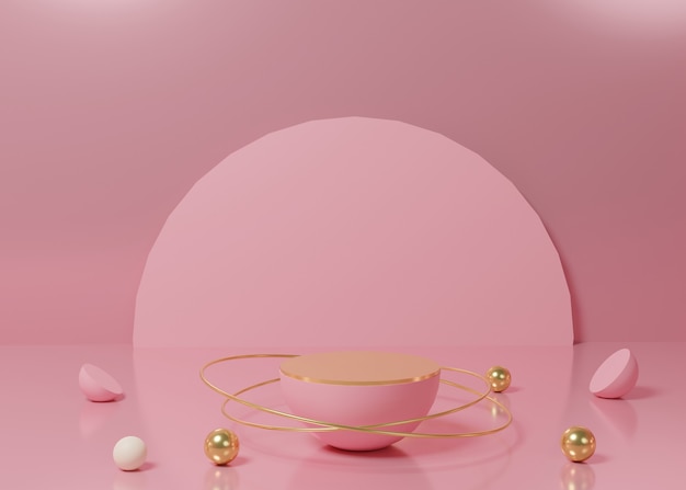 Representación 3D Soporte rosado del producto del podio de la exhibición en colores pastel en el fondo. geometría mínima abstracta. Imagen Premium