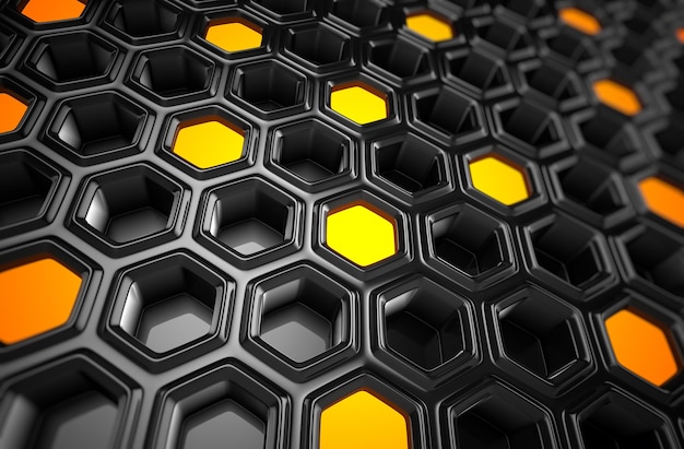 Representación 3d de superficie futurista con hexágonos