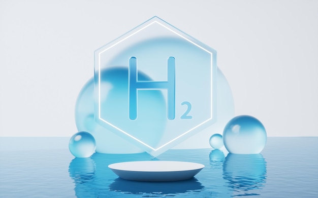 Representación 3d de la superficie del hidrógeno y el agua