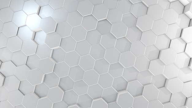 Representación 3D de superficies blancas geométricas hexagonales abstractas en el espacio virtual
