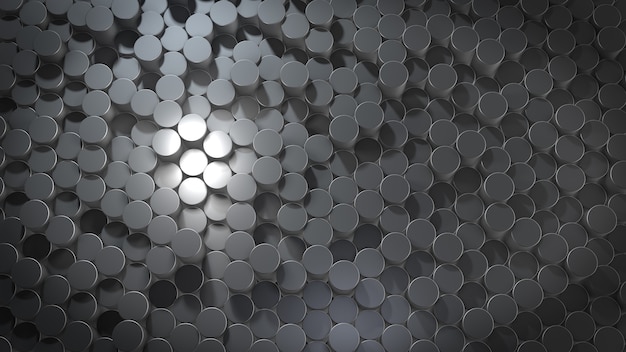 Representación 3D de superficies metálicas geométricas cilíndricas abstractas en el espacio virtual