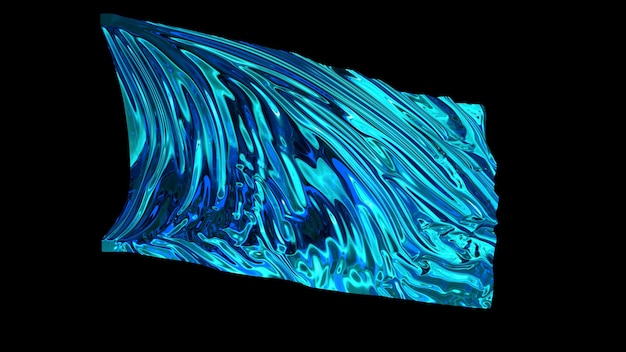 Representación 3D de tela azul brillante La tela se desarrolla suavemente con el viento