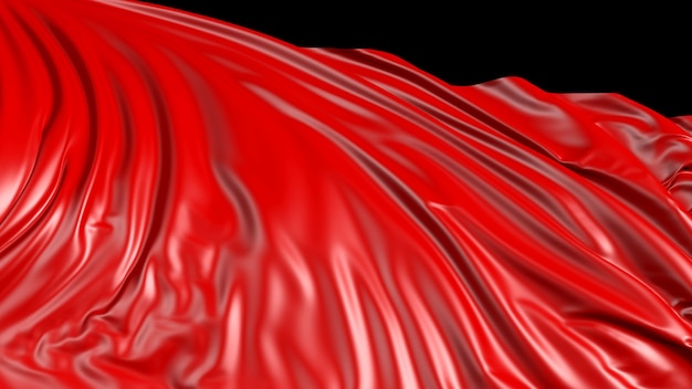 Representación 3D de tela roja La tela se desarrolla suavemente con el viento