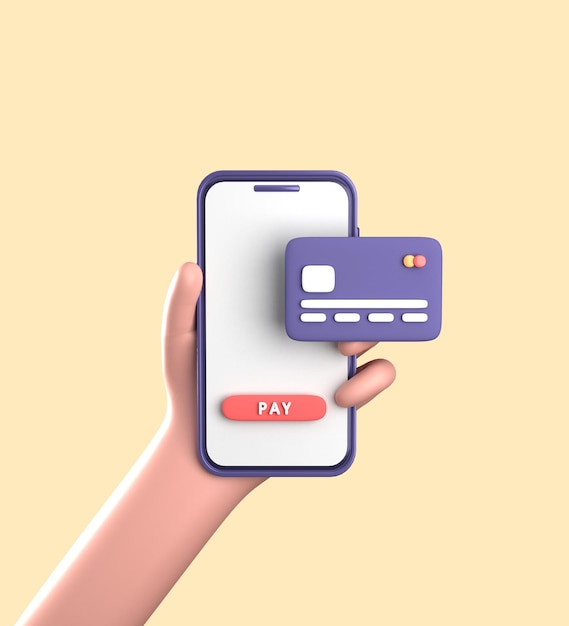 Representación 3D de teléfono inteligente con mano smaprtphone 3D pastel con adornos icono de finanzas empresariales