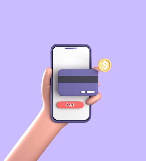 Representación 3D de teléfono inteligente con mano smaprtphone 3D pastel con adornos icono de finanzas empresariales