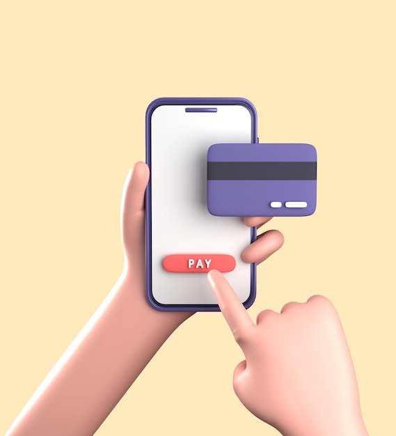 Representación 3D de teléfono inteligente con mano smaprtphone 3D pastel con adornos icono de finanzas empresariales