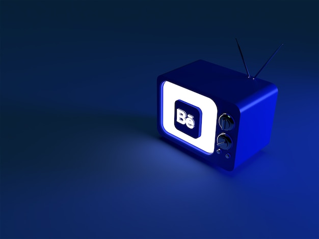 Representación 3D de un televisor con el logotipo de Behance brillante