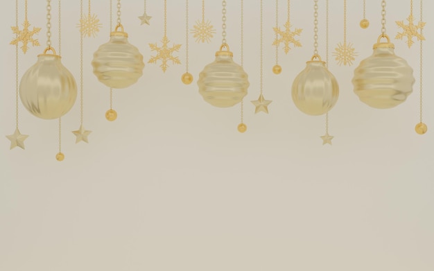 Representación 3d de la temporada de invierno de oro feliz año nuevo o fondo de feliz navidad