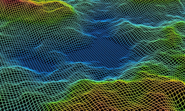 Representación 3D. Terreno de cuadrícula topográfica degradado.