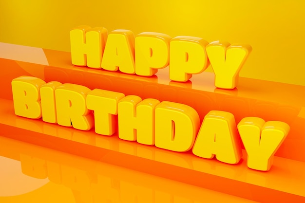 Representación 3D, texto 3D de feliz cumpleaños para tarjetas de felicitación y póster, confeti y caja de regalo, diseño te