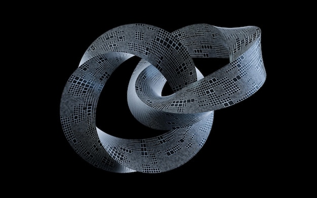 Representación 3d de la tira Mobius de metal oscuro