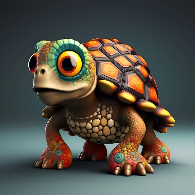 Una representación 3D de una tortuga aislada en un fondo oscuro