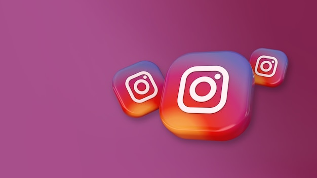 Representación 3d de tres insignias cuadradas de instagram en rosa