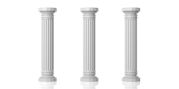 Foto representación 3d de tres pilares de mármol blanco.