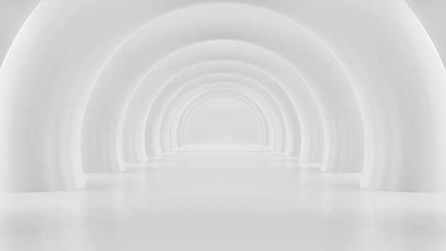Representación 3D del túnel blanco con arcadas