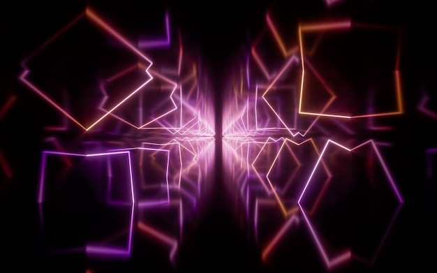 Representación 3d del túnel de líneas de neón brillantes