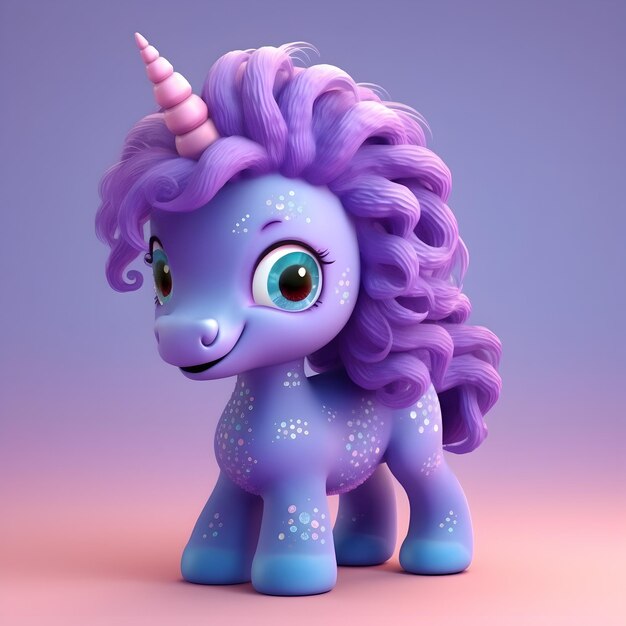 Representación 3d del unicornio pony de fantasía linda