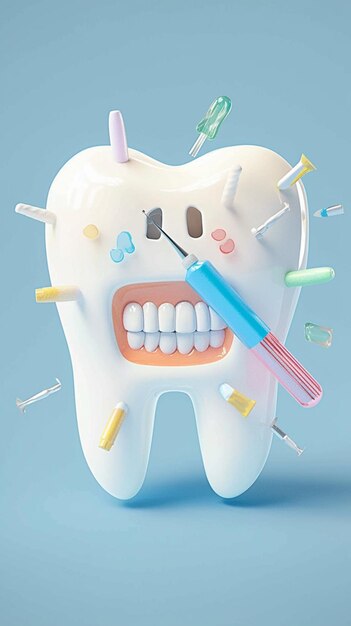 Foto representación en 3d de varias enfermedades dentales que transmiten el concepto de salud bucal papel tapiz móvil vertical