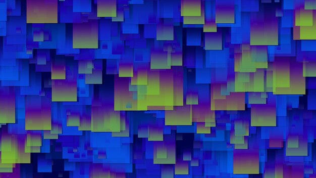 Representación 3D de una variedad de pegatinas cuadradas Pegatinas de diferentes tamaños en el espacio