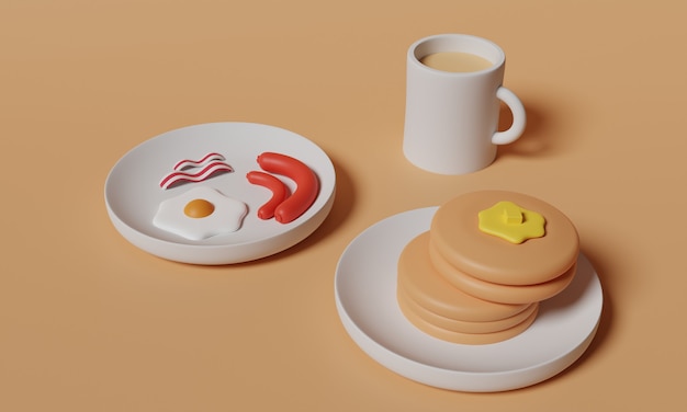 Representación 3D de varios alimentos en la bolsa del plato