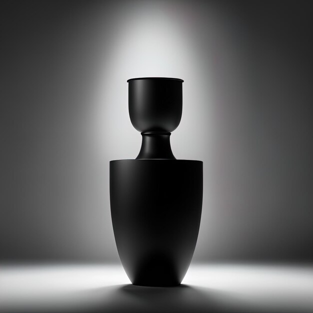 Representación 3D de un vaso negro con un jarrón de fondo oscuro y un jarrón negro vacío