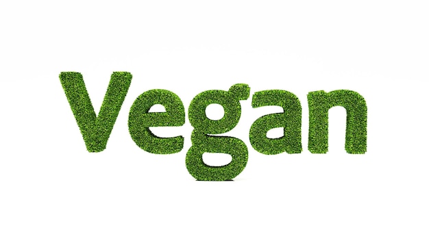 Foto representación 3d vegano palabra hecha de hierba verde salvar el concepto de tierra