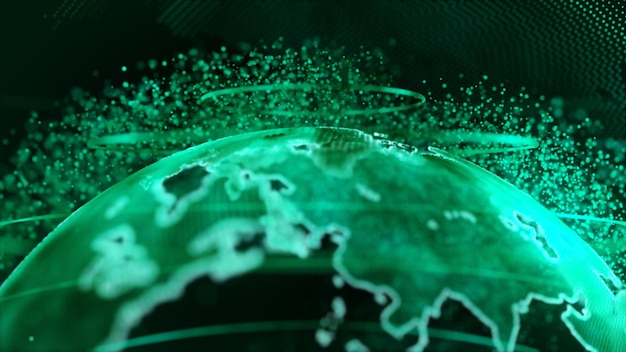 Representación 3D verde de la tecnología de la tierra de fondo de comunicaciones y negocios globo terráqueo