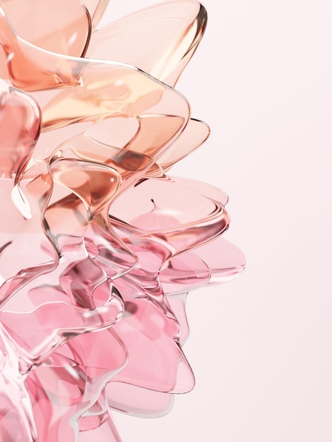 Representación 3D de vidrio abstracto o ilustración floral de cristal para la presentación del folleto de belleza