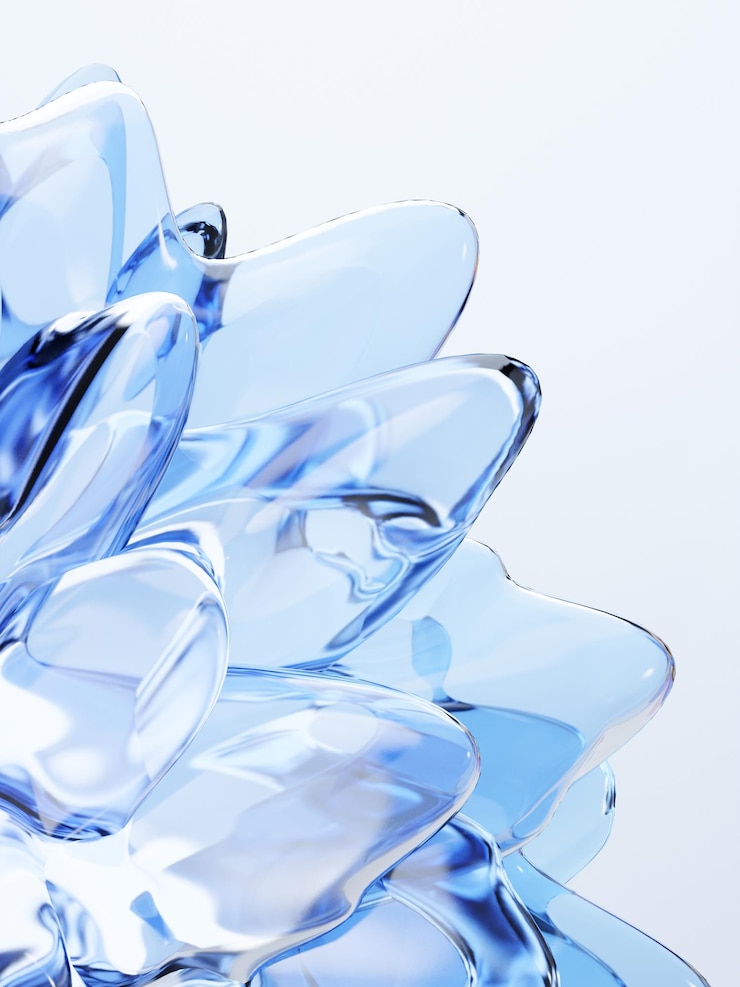 Representación 3D de vidrio abstracto o ilustración floral de cristal para la presentación del folleto de belleza