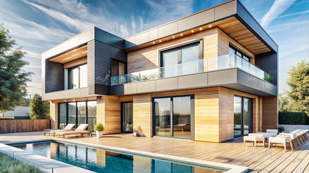 Representación 3d de una villa cúbica moderna